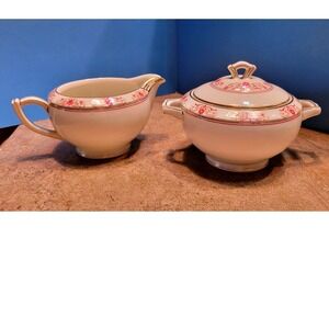 Garnet by Haas-Czjzek Coronado Creamer and Sugar Bowl Set Red Gold Trim
